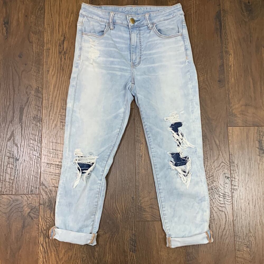 American Eagle Super Super Stretch Hi-Rise Jegging Crop Light Wash Distressed